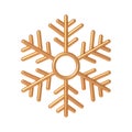 Gold metal snowflake isolated on white background. 3d render Christmas decorations. Vector illustration.
